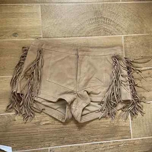 Women’s Brown Leather Fringe Shorts – Genuine Lambskin Suede Hot Pants Festival - Picture 1 of 3