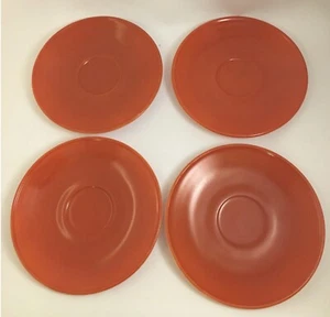 Vintage Hazel Atlas Ovide Rust Orange Platonite 4 Saucers (SAUCERS ONLY)  - Picture 1 of 3