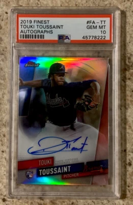2019 Finest Autographs Touki Toussaint PSA 10 Gem Atlanta Braves RC POP 6 Auto - Image 1 of 3