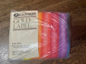 Vintage NOS Cannon King Spannbettlaken 80er Regenbogen Streifen - Bild 1 von 4