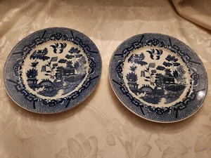2 Vintage Blue Willow Dinner Plate 9-3/8" Made in Japan - Picture 1 of 5
