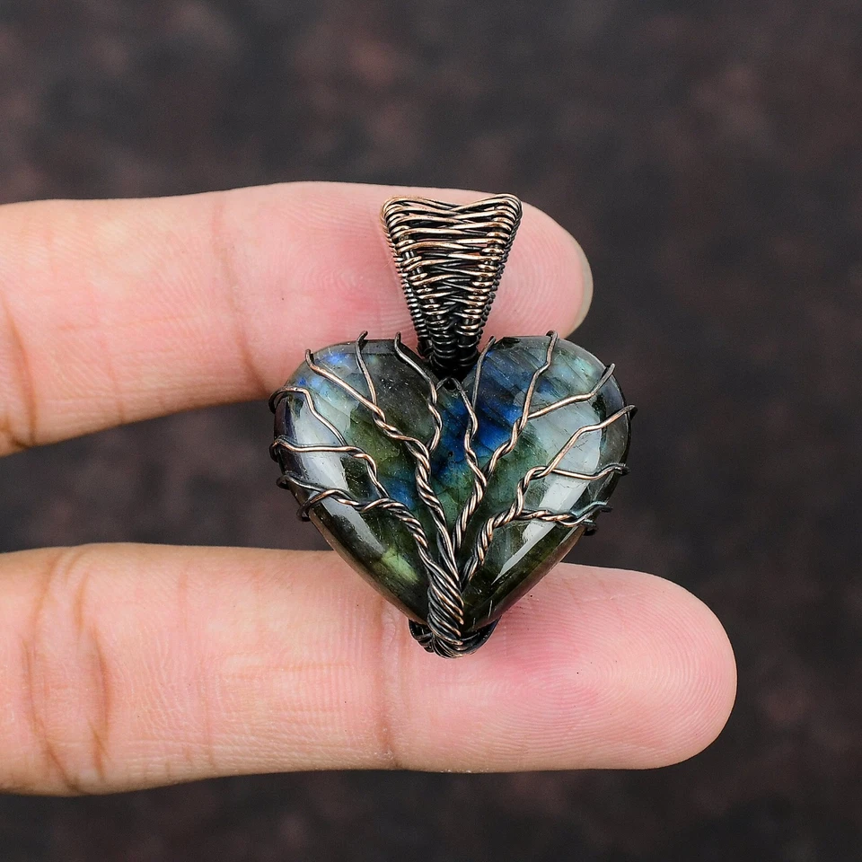 Лабрадорит ювелирные изделия меди любовь подарок проволока обернутый дерево жизни подвеска 1,61" - Изображение 1 из 4