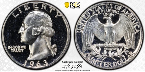 PR66CAM PCGS 1963 WASHINGTON QUARTER $1 DOLLAR PROOF PCGS GOLD SHIELD Cover