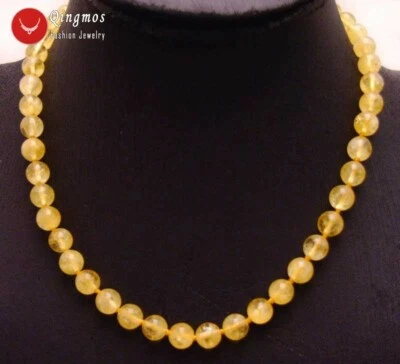 Gargantilhas femininas redondas de cristal amarelo natural 8 mm joias de pedra 17 pol. - Imagem 1 de 4