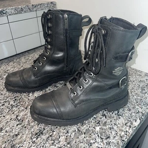 Harley-Davidson Balsa 7" WM Sz 9.5M D83853 Black Stone Leather Motorcycle Boot - Picture 1 of 13