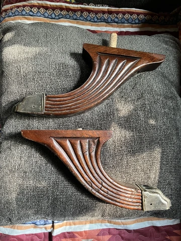 Set Of Two Matching Empire Sofa Wood Front Legs With Brass Toes Hi 6”, Width 12” Cover