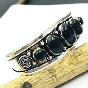 Pulsera brazalete de joyería de piedras preciosas de ónix negro natural de pl... - Imagen 1 de 5