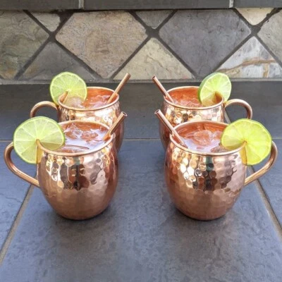 Moscou Mule Cuivre Mugs , 4 4 Straws, Ours Mugs, Tasses à Café, Thé Mug - Photo 1/4