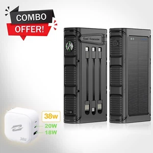 Solar Hand Crank Power Bank 30000mAh + 38W USB-C GaN Charger | PD 20W, Solar - Picture 1 of 3