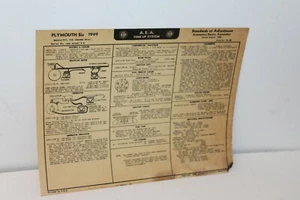 1949 PLYMOUTH SIX CYLINDER TUNE UP CHART W/ DIAGRAMS CANADA - Picture 1 of 1