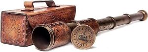 Réplique télescope de collection antique nautique vintage 16 pouces avec boîte en cuir marron