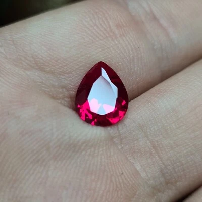 Lab Grown Blood Red Ruby Facet 8X10mm Pear Unheated Loose Gemstone - Image 1 of 4