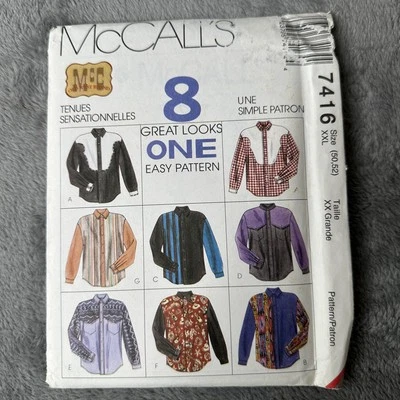 Vintage McCalls 7416 Western Shirt Pattern Mens 2XL Cowboy Rodeo 90s Sewing XXL - Image 1 of 4