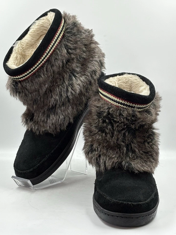 Mocasines al tobillo forrados de piel sintética de gamuza negra MINNETONKA 3779X para mujer 9 Foto 1 de 4