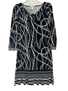 NEW White House Black Market Women’s XS Black Chain Print Dress Pleat Hem Shift - Picture 1 of 10