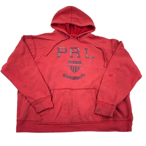 Vintage Polo Ralph Lauren Hoodie Men XXL Red Sweatshirt PRL Y2K Thrashed Grunge - Picture 1 of 24
