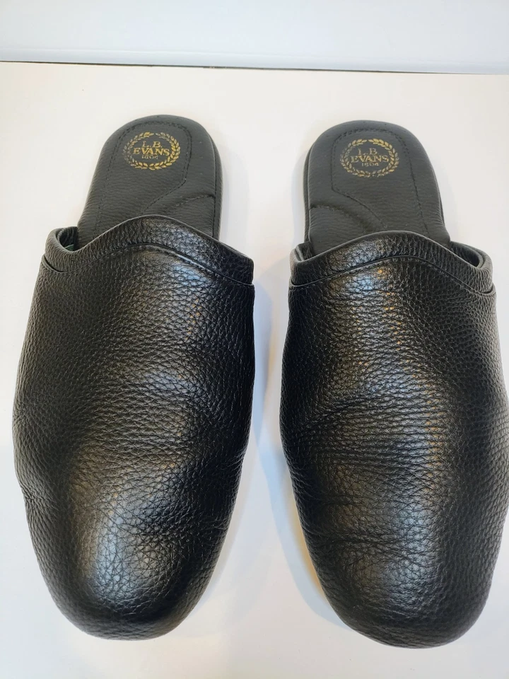 LB Evans Men's Black Size 13M Aristocrat Slippers Slip On All Leather Comfort - Image 1 of 4