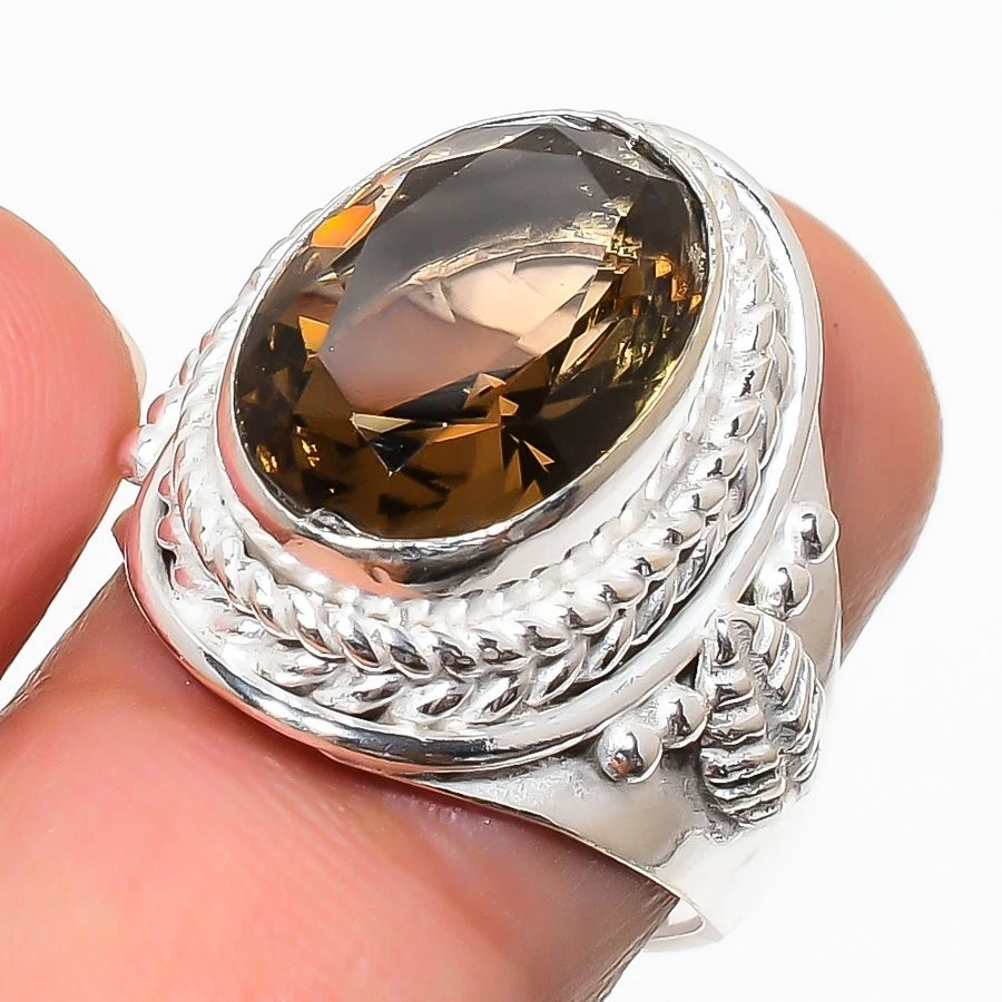 Anillo de plata de ley 925 con piedras preciosas de cuarzo ahumado para regalo de todos los tamaños Foto 1 de 1