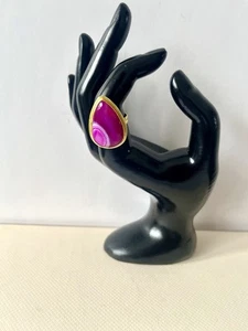 Anillo enchapado en oro y ágata rosa Reino Unido talla N EE. UU. talla 7 joyas de piedras preciosas - Imagen 1 de 4