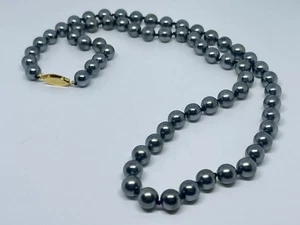 Vintage Black Faux Pearl Bead Necklace Gold Tone Ornate Box Clasp 22โ Long - Picture 1 of 9