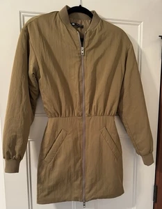 Zara Cinched Waist Lined Jacket Coat Tan Camel Long Double Zipper XS - Picture 1 of 7