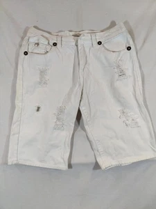 True Religion Shorts Men 36 Joey Super T World Tour Distressed White 100% Cotton - Picture 1 of 10