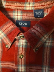 IZOD Casual Shirt Men XL Red Plaid Premium Essentials Long Sleeve Button Down - Picture 1 of 7