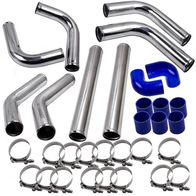 2.5" Aluminum Pipes Universale Intercooler Tubazioni Kit Blu Tubi flessibili Kit - Immagine 1 di 4
