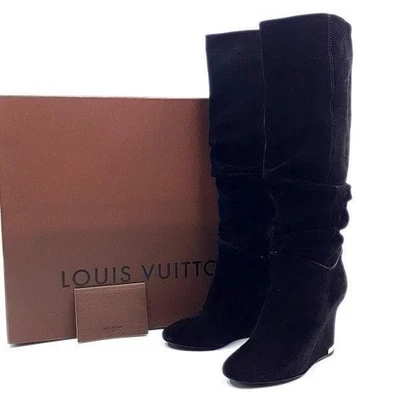 LOUIS VUITTON Botas Tacón Largo Gamuza Negro EU37/US7 112512c Foto 1 de 4