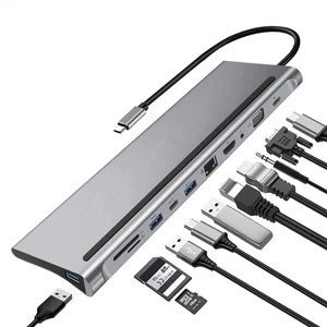 11/12 w 1 Typ-C Stacja dokująca do laptopa USB 3.0 HDMI 4K VGA USB Hub do MacBooka - Zdjęcie 1 z 14