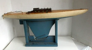 Vintage Antique Wooden Toy Pond Boat w homemade Stand - Picture 1 of 6