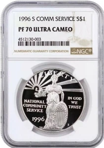 1996-S COMMUNITY SERVICE Silver Dollar NGC PF70 💥FLAWLESS QUALITY!💥🏆 - Picture 1 of 1