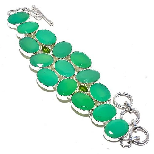 Brazalete de joyería enchapado en plata con piedras preciosas de peridoto de ónix verde 7-8" Foto 1 de 1