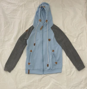 NAKETANO Damen Kapuzen Sweatshirt Hoodie mit Reißverschluss hellblau & grau - Bild 1 von 7