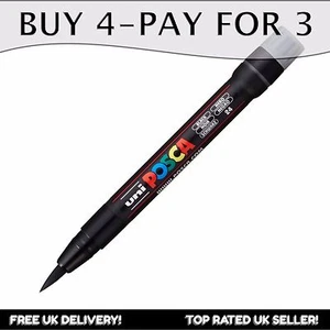 UNI Posca PCF-350 Brush Tipped Art Marker Pen - 1 x Black - Buy 4, Pay for 3 - Picture 1 of 1