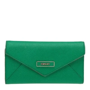 DKNY Green/Pink Leather Long Trifold Wallet - Picture 1 of 10