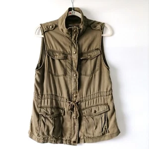 Max Jeans Green Sleeveless 100% Tencel Cargo Pockets Military Jacket Size M - Picture 1 of 8