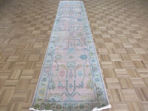 2'7 x 11'11 Runner Hand Knotted Pink Turkish Oushak Oriental Rug G15173 - Picture 1 of 10