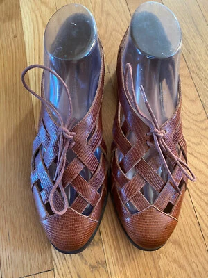 Jeffrey Campbell Canela City Flats Size 8.0 Brown Leather Lattice Weave Lace-up - Image 1 of 4