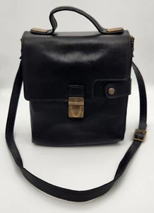 Vintage 1970s Ca.Gi Pelletterie Black Leather Messenger School Bag Satchel Purse - Picture 1 of 24