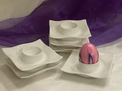 6 Eierbecher Eierteller mit Ablage weiß Porzellan  Sinfonia Ostern Frühstücksei - Bild 1 von 4
