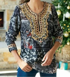 SOFT SURROUNDINGS Women's XL Venetian Velvet Embellished Tunic Long Sleeve XL/18 - Picture 1 of 13