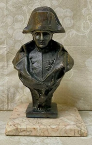 Napoleon Bust with Spread Winged Bird on Front in Metal on Pink Marble Base - Picture 1 of 10