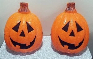 SET of 2 JACK O LANTERN Soft MELTED Popcorn PLASTIC Outdoor Porch LIGHT COVER - Picture 1 of 6