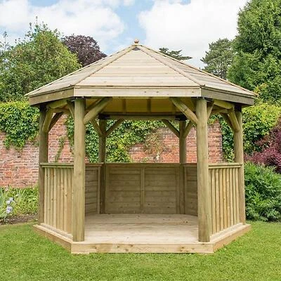 Garden Gazebo 3.6 Hexagonal Wooden Pressure Treated with Traditional Timber Roof - Image 1 of 4