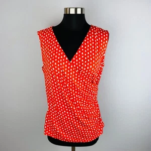 Talbots Womens Medium M Orange White Abstract Print Faux Wrap Sleeveless Top - Picture 1 of 5
