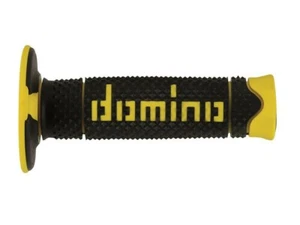 COPPIA MANOPOLE DOMINO RACING NERO/GIALLO CROSS SOFT GRIPS HANDGRIPS 119MM - Foto 1 di 1