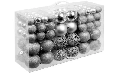 Set 100 palline argento di Natale decorazione albero addobbo diametro 3 4 6 cm - Immagine 1 di 4