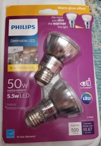 Philips 50W Equiv Dimmable LED Flood Light Bulb Bright White 2-Pk NEW - Picture 1 of 2