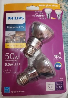 Philips 50W Equiv Dimmable LED Flood Light Bulb Bright White 2-Pk NEW - Image 1 of 2